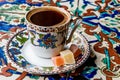 Turkish Coffee with Turkish Delight Kus Lokumu Royalty Free Stock Photo