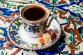 Turkish Coffee with Turkish Delight Kus Lokumu Royalty Free Stock Photo