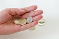 Turkish coins in woman`s palm. Royalty Free Stock Photo