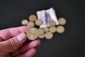 Turkish coins, Turkish coins all in one on black background Royalty Free Stock Photo
