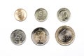 Turkish coins on a white background