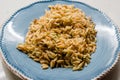 Turkish Cooked Orzo Pasta in Plate / Pilav or Pilaf. Organic Food