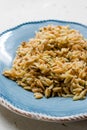 Turkish Cooked Orzo Pasta in Plate / Pilav or Pilaf. Organic Food