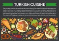 Turkish cuisine banner with text sample, food of turkey