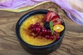 Turkish Cuisine dessert varieties. Muhallebi / Homemade Pudding. Baked rice pudding turkish milk dessert sutlac in earthenware Royalty Free Stock Photo