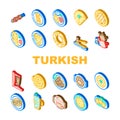 turkish cuisine food dinner icons set vector