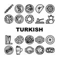 turkish cuisine food dinner icons set vector