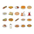 turkish cuisine food meal icons set vector