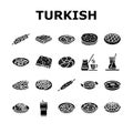 turkish cuisine food meal icons set vector
