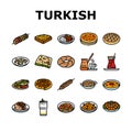 turkish cuisine food meal icons set vector