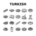 turkish cuisine food meal icons set vector