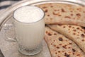 Turkish cuisine gozleme and yogurt drink ayran