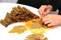 Turkish cuisine. Homemade Sarma - Rice wrapped in grape leaves