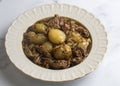 From Turkish cuisine Onion stew with entrecote. Turkish name Antrikotlu yogan guvec or yahni Royalty Free Stock Photo