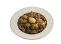 From Turkish cuisine Onion stew with entrecote. Turkish name Antrikotlu yogan guvec or yahni Royalty Free Stock Photo