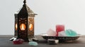 Turkish delight and arabic lantern in white background