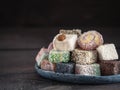 Turkish delight assortment, copy space Royalty Free Stock Photo