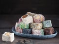 Turkish delight assortment, copy space Royalty Free Stock Photo