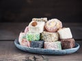 Turkish delight assortment, copy space Royalty Free Stock Photo