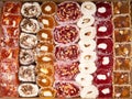 Turkish delight background. a bunch of assorted Turkish delicacies with and without nuts Royalty Free Stock Photo