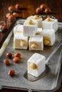 Turkish delight. Eastern dessert with hazelnut on Royalty Free Stock Photo