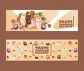 Turkish delight eastern sweets, vector illustration banners. Colorful traditional lokum dessert, exotic east delicacy