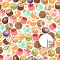 Turkish delight, eastern sweets vector illustration. Seamless pattern with colorful traditional lokum dessert, isolated