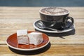 Turkish delight (lokum) confection with black tasting coffee. Royalty Free Stock Photo