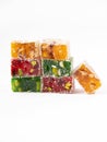 Turkish delight lokum or rahat lokum with nuts isolated