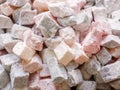 Turkish delight with powdered sugar. Rahat lokum, traditional Turkish sweets, Turkey