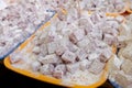 Turkish delight or rahat lokum sold on farmers market