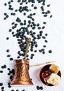 Turkish delights with coffee beans Royalty Free Stock Photo