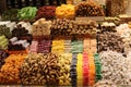 Turkish delights in Egyptian spice bazaar in Istanbul, Turkey. Royalty Free Stock Photo