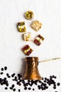 Turkish delights with coffee beans Royalty Free Stock Photo