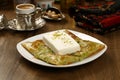 Turkish Dessert Katmer with coffee Royalty Free Stock Photo