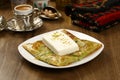 Turkish Dessert Katmer with coffee Royalty Free Stock Photo