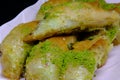 Turkish Dessert Sobiyet Baklava with Pistachio / Fistikli Baklava. Ramadan, lunch