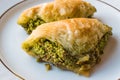 Turkish Dessert Sobiyet Baklava with Pistachio / Fistikli Baklava.