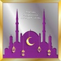 Turkish Eid al adha mubarak greeting with silver mosque and gold