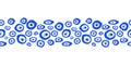 Turkish evil eye amulet seamless long horizontal banner. Blue Nazar talisman amulet repeat pattern. Vector good luck