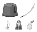 Turkish fez, yatogan, turkish, hookah. Turkey set collection icons in monochrome style vector symbol stock illustration