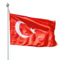 Turkish flag on flagpole isolated with clipping path Royalty Free Stock Photo