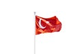 Turkish flag on flagpole isolated on white background Royalty Free Stock Photo