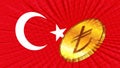Turkish flag and golden coin with sign currency Turkish lira TRY. CBDC concept Royalty Free Stock Photo