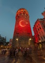 Turkish Flag light show on the Galata Tower Royalty Free Stock Photo