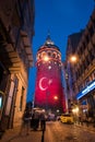 Turkish Flag light show on the Galata Tower Royalty Free Stock Photo