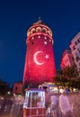 Turkish Flag light show on the Galata Tower Royalty Free Stock Photo