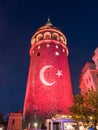 Turkish Flag light show on the Galata Tower Royalty Free Stock Photo