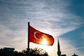 Turkish Flag and Minaret on the background. New and old Turkey concept Royalty Free Stock Photo