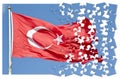 Turkish flag - Moon and star icon on red background against blue sky - concept in jigsaw puzzle shape